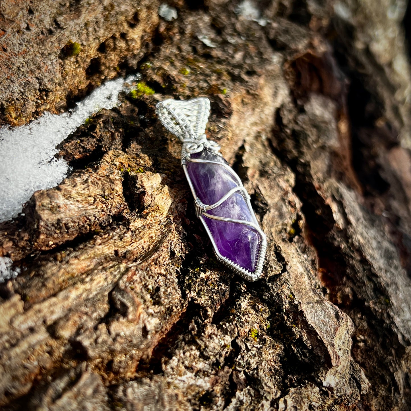 Ametist Handgjort Hänge - Halsband av Läder eller Bomull