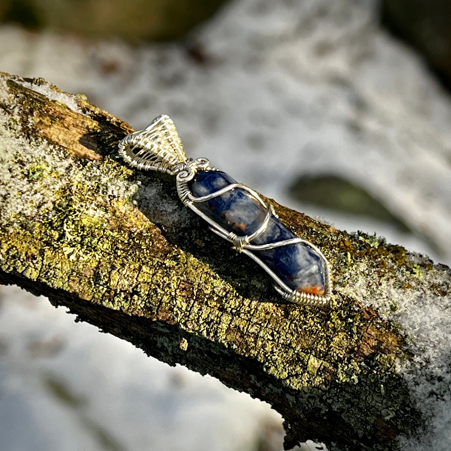 Sodalit Handgjort Hänge - Halsband av Läder eller Bomull