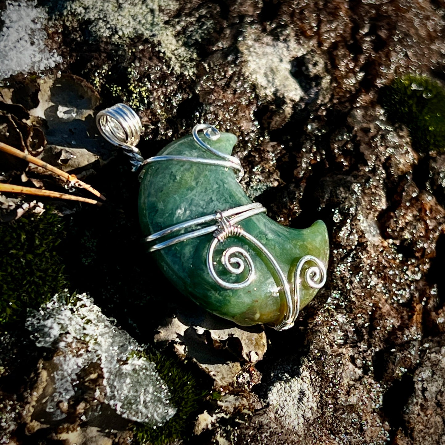 Mossagat Handgjort Hänge - Halsband av Läder eller Bomull