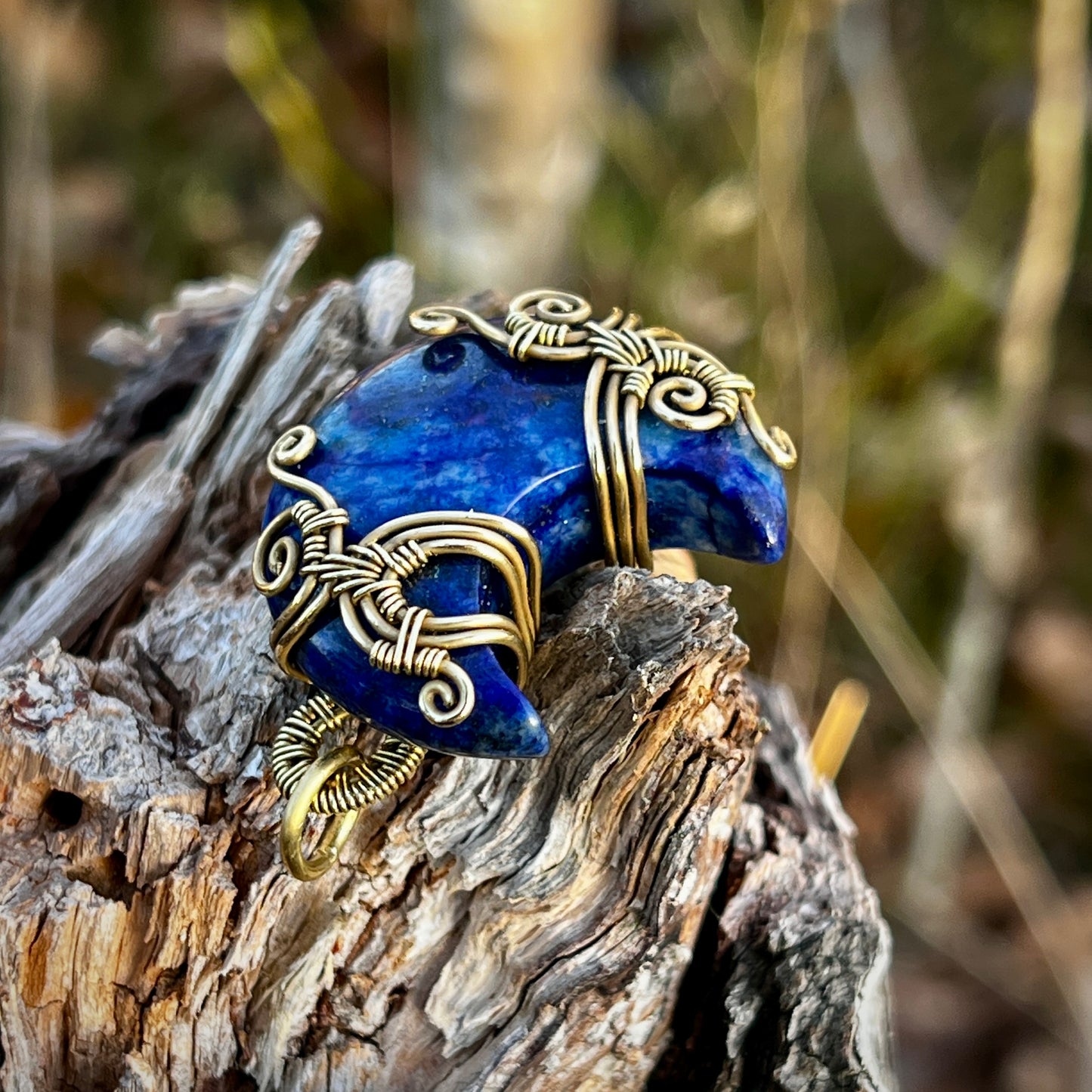 Lyxigt Lapis Lazuli Handgjort Hänge - Halsband av Läder eller Bomull