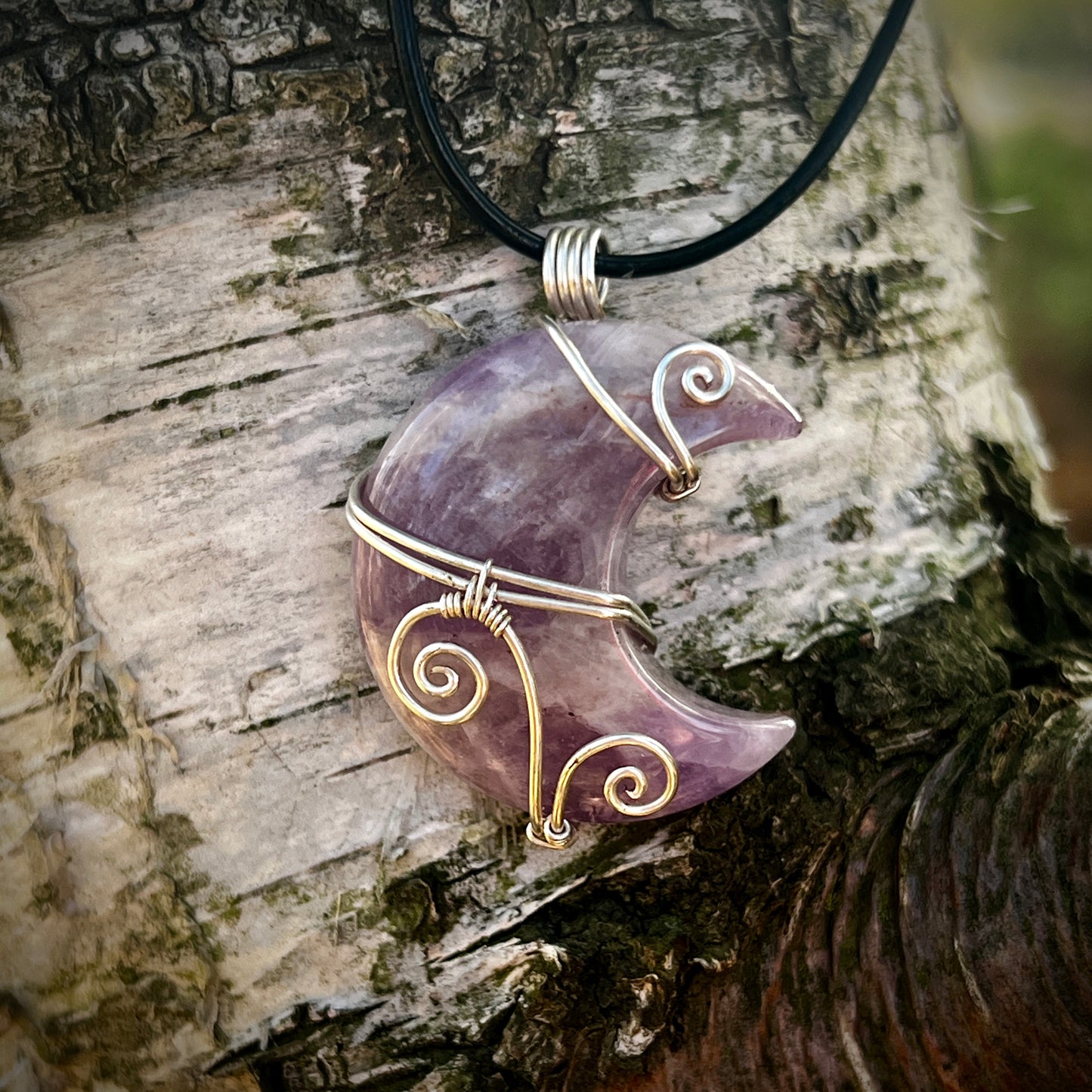 Amethyst Handmade Pendant - Leather or Cotton Necklace