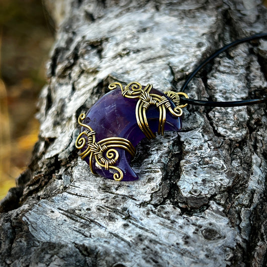 Amethyst Handmade Pendant - Leather or Cotton Necklace