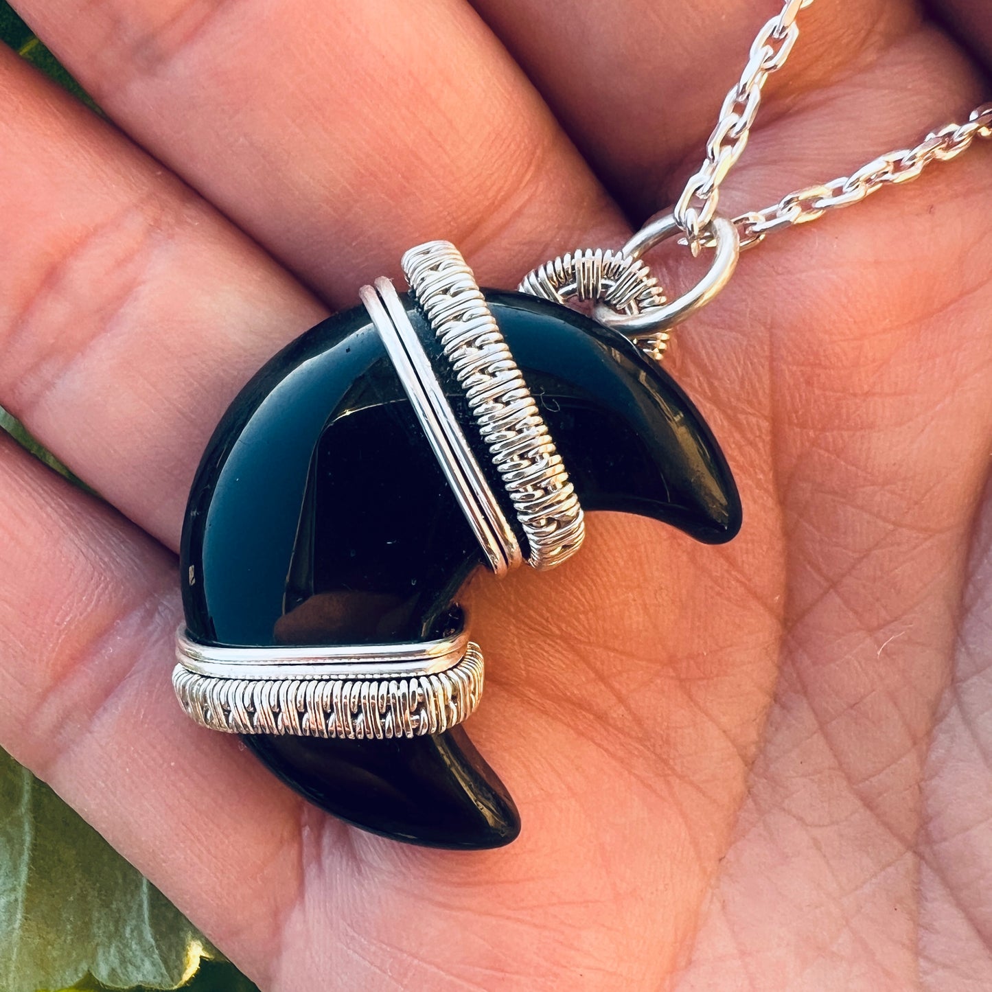 Handgjort Svart Obsidian Hänge Äkta Silver