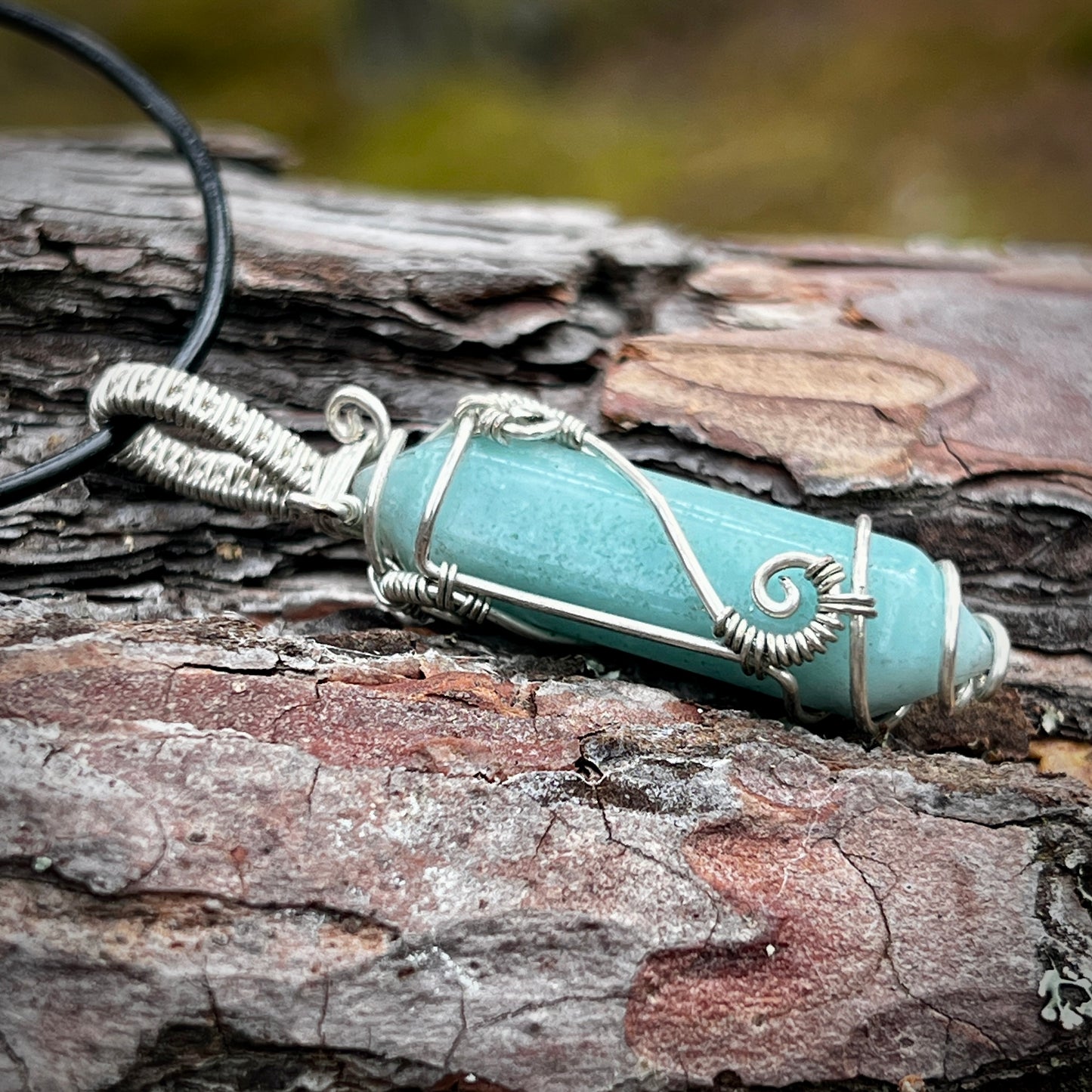 Amazonite, Handmade pendant, Double point