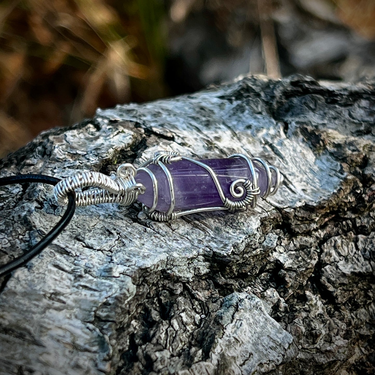 Amethyst, Handmade pendant, lace