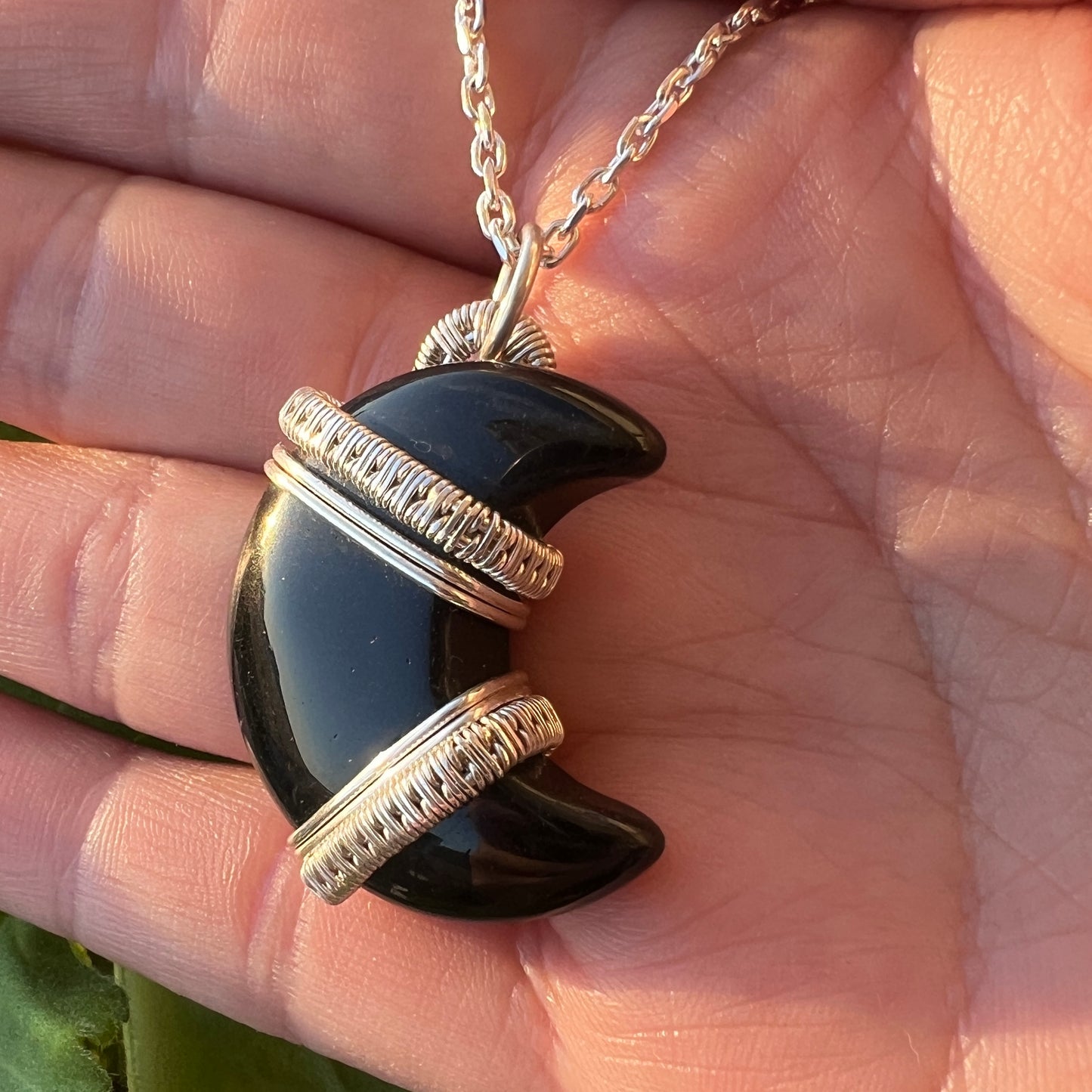 Handgjort Svart Obsidian Hänge Äkta Silver