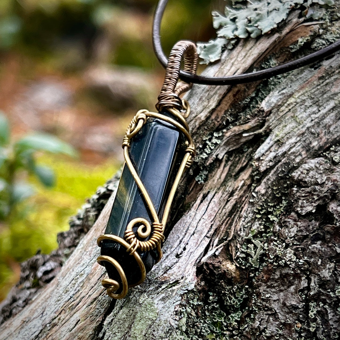 Blue tiger eye, Handmade pendant, lace