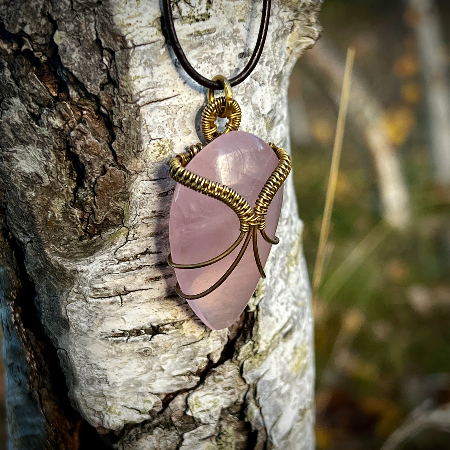 Rose Quartz Handmade Pendant - Leather or Cotton Necklace