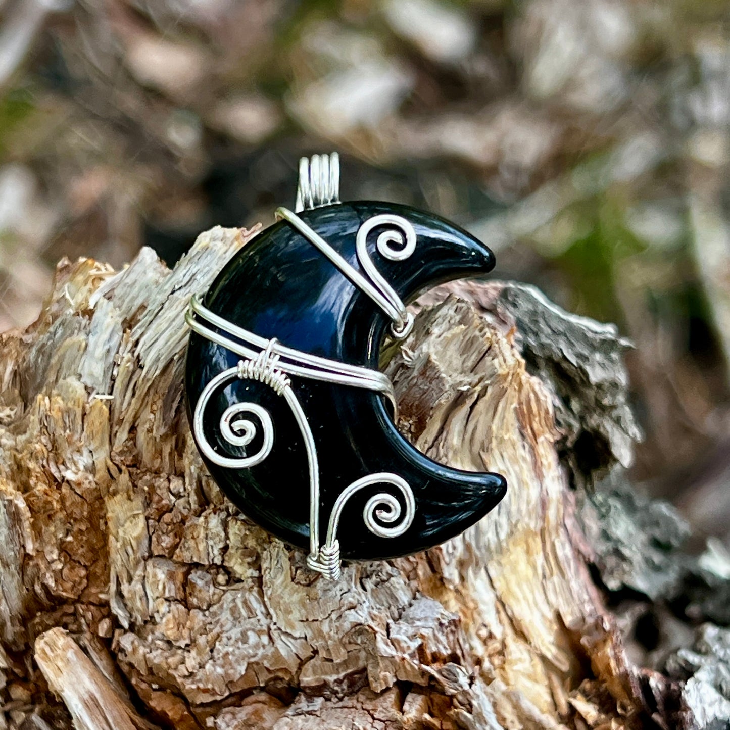 Black obsidian, handmade pendant, necklace