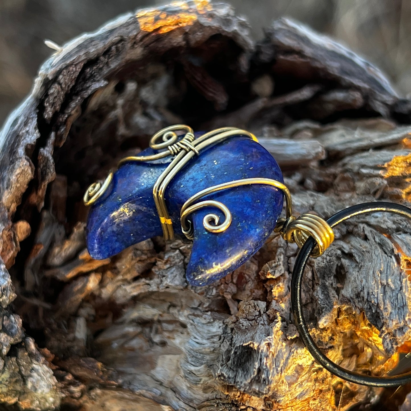 Lapis Lazuli Handgjort Hänge - Halsband av Läder eller Bomull