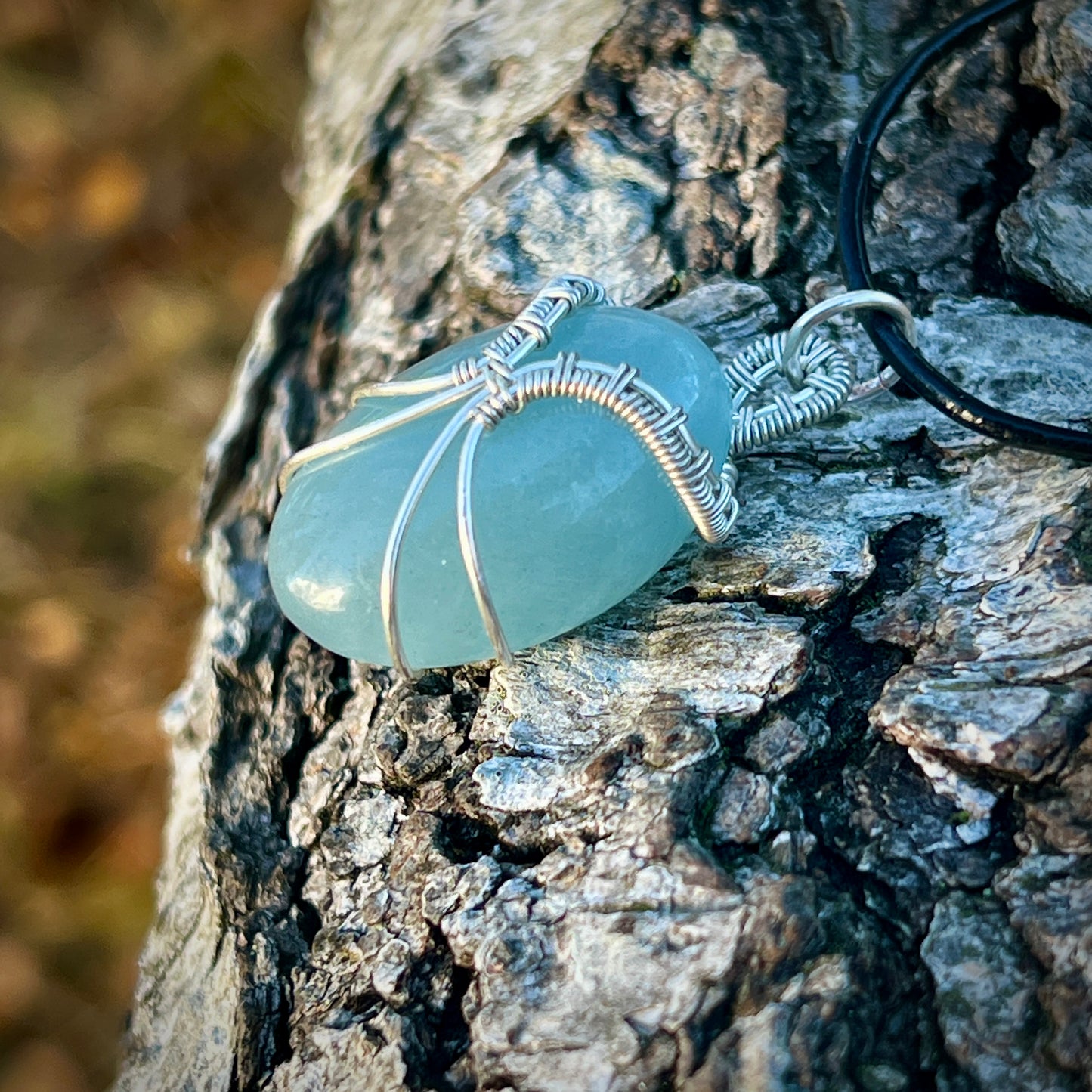 Aquamarine Handmade Pendant - Leather or Cotton Necklace