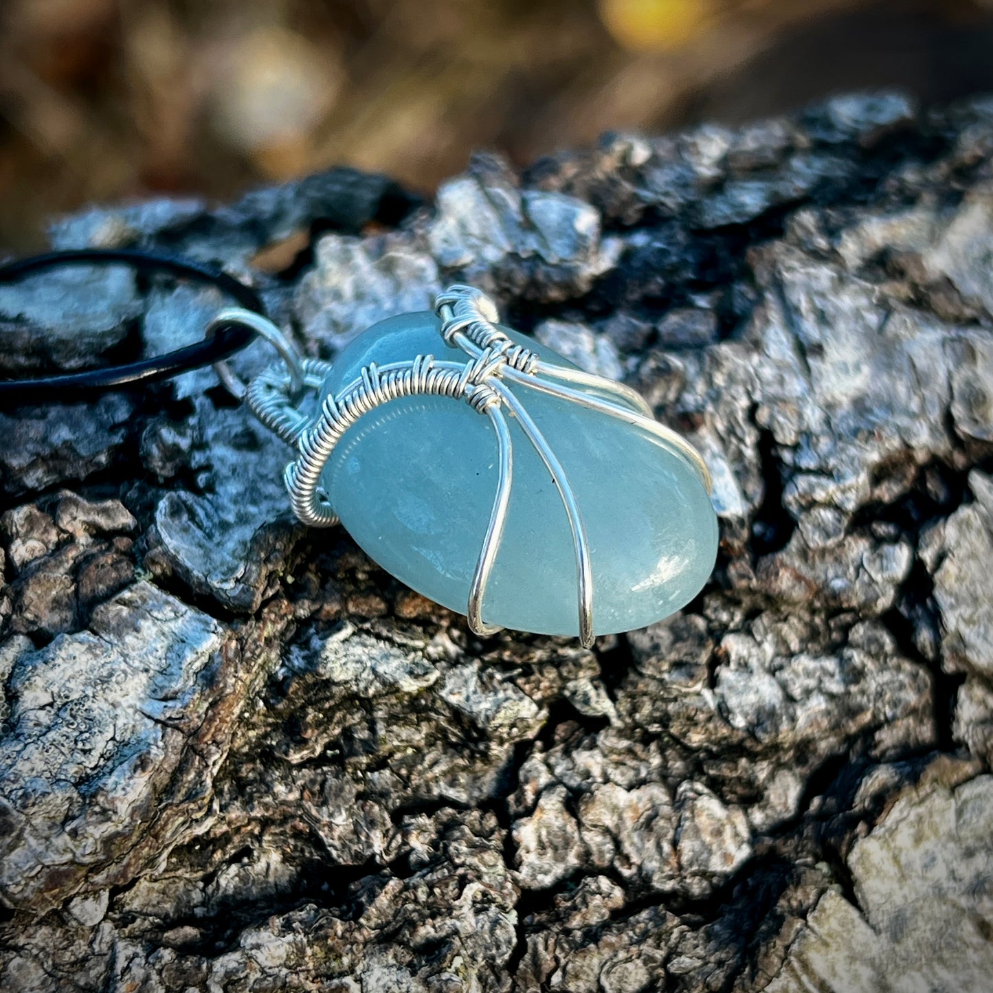 Aquamarine Handmade Pendant - Leather or Cotton Necklace