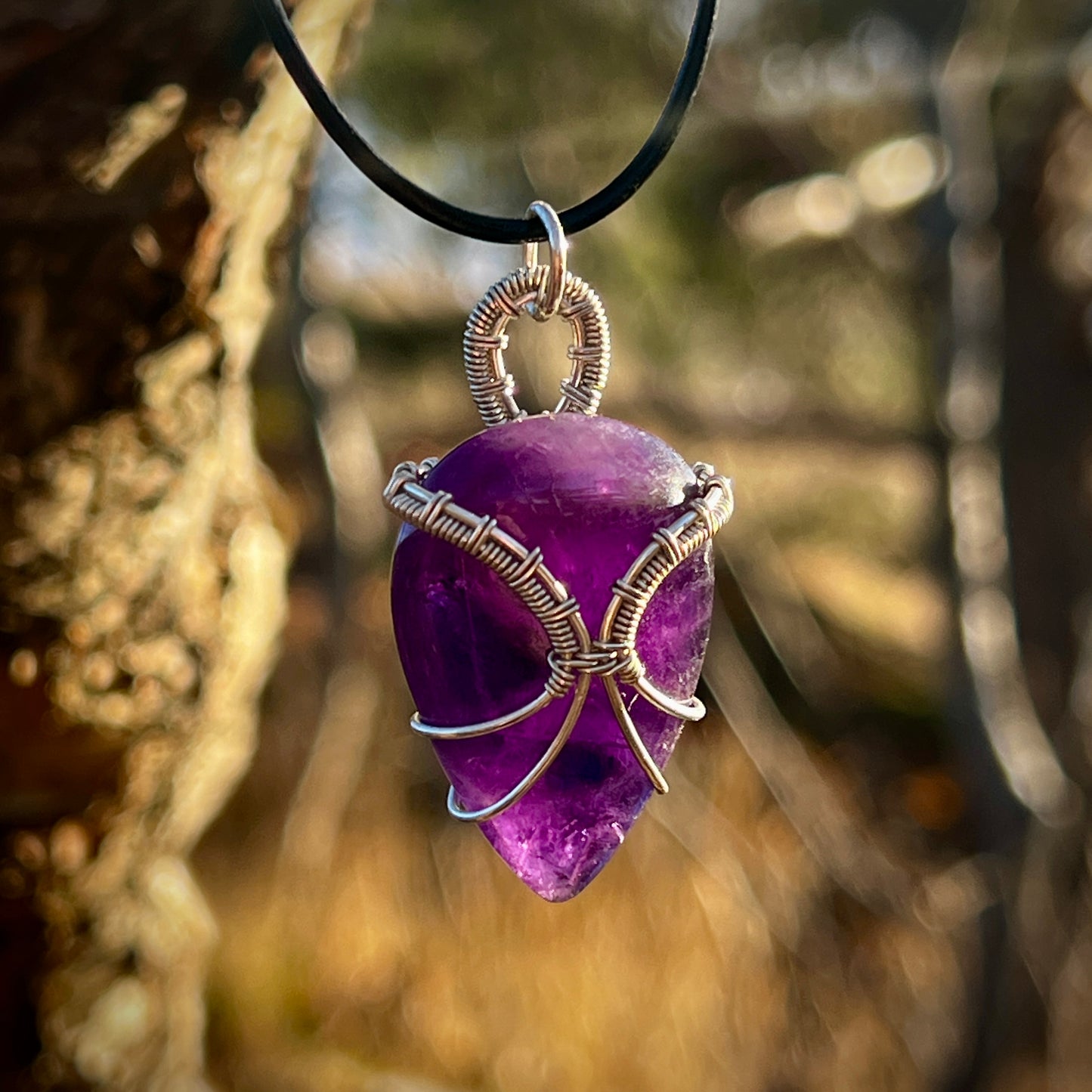 Amethyst Handmade Pendant - Leather or Cotton Necklace