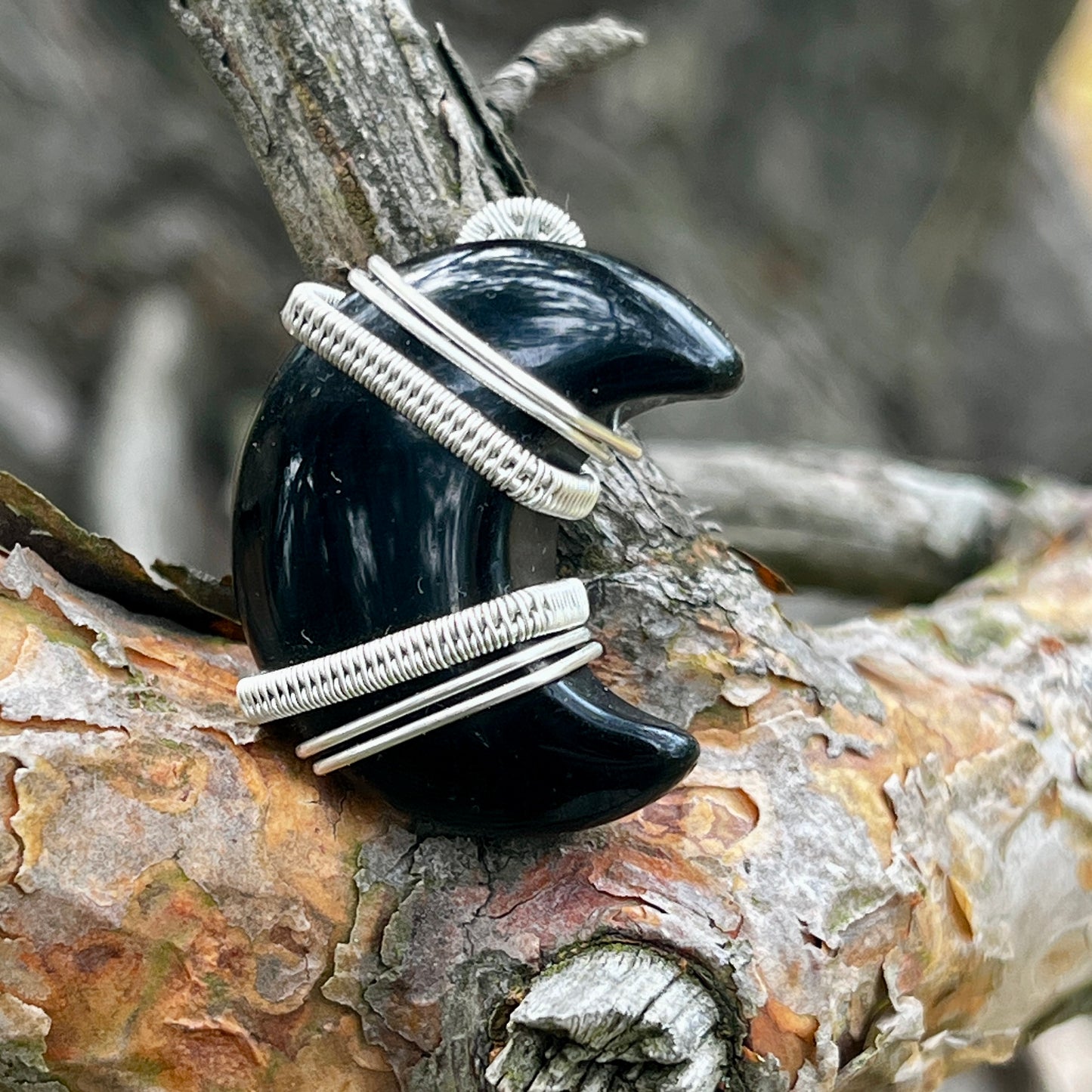 Black obsidian, handmade pendant, necklace