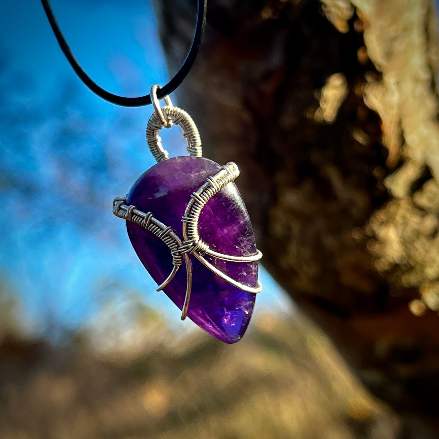 Amethyst Handmade Pendant - Leather or Cotton Necklace