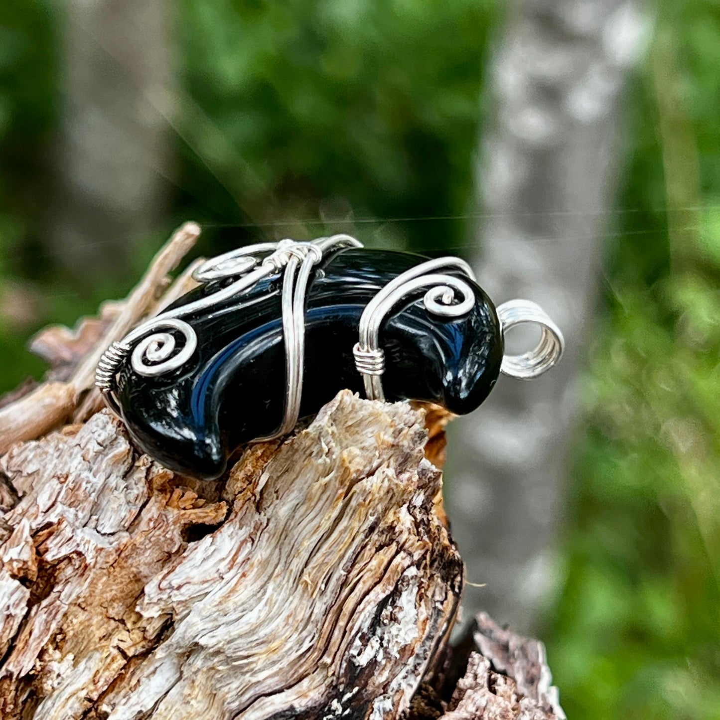 Black obsidian, handmade pendant, necklace