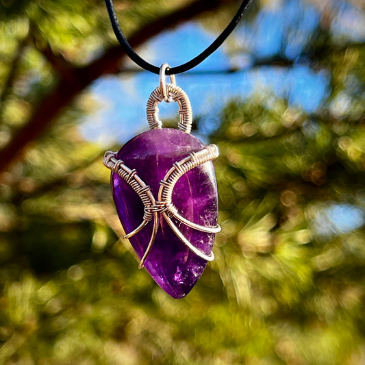 Amethyst Handmade Pendant - Leather or Cotton Necklace