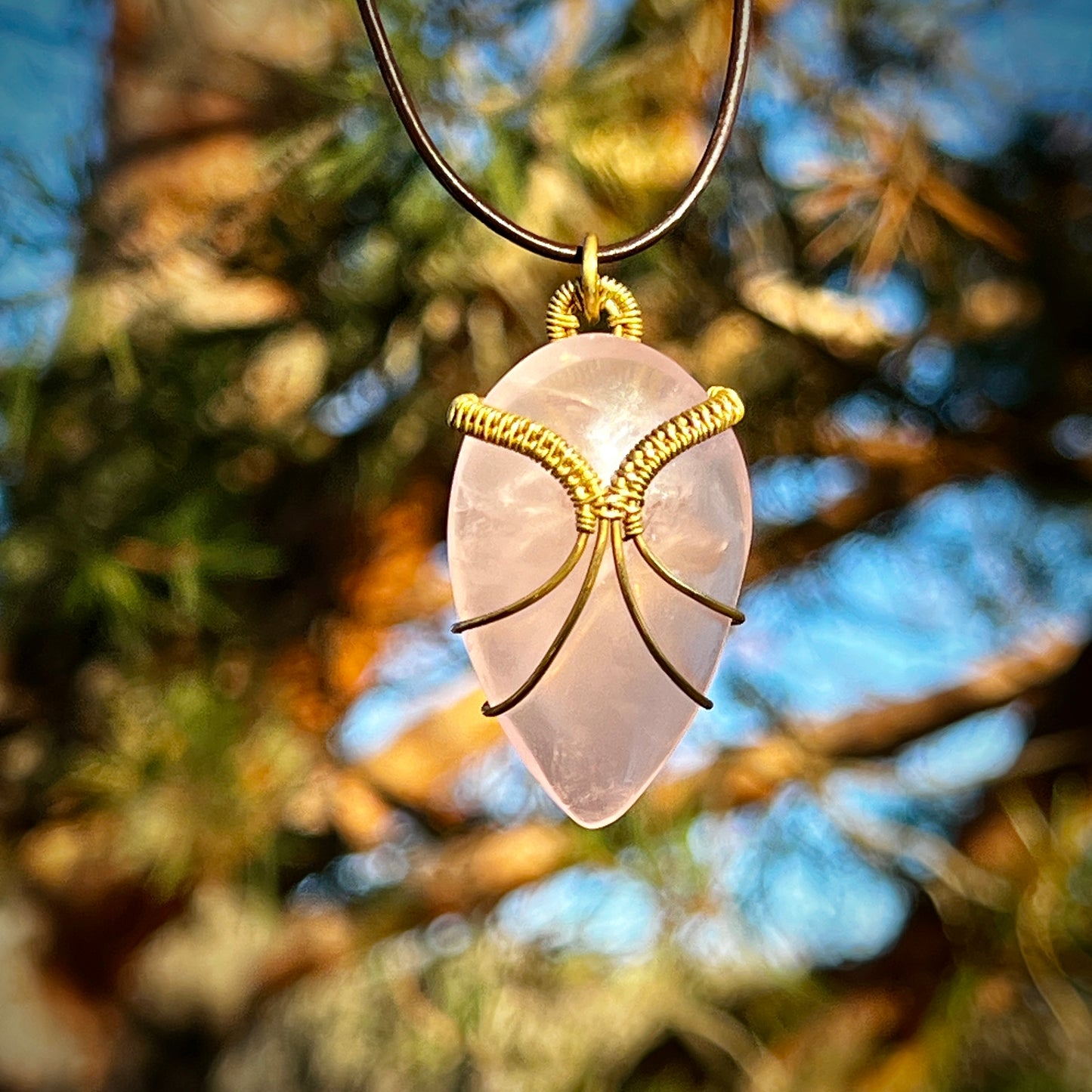 Rose Quartz Handmade Pendant - Leather or Cotton Necklace