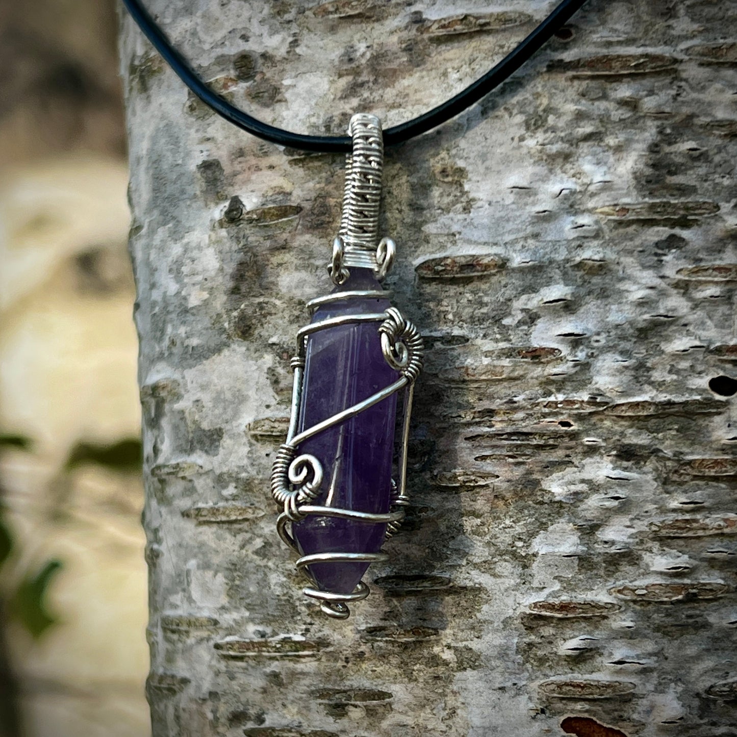 Amethyst, Handmade pendant, lace