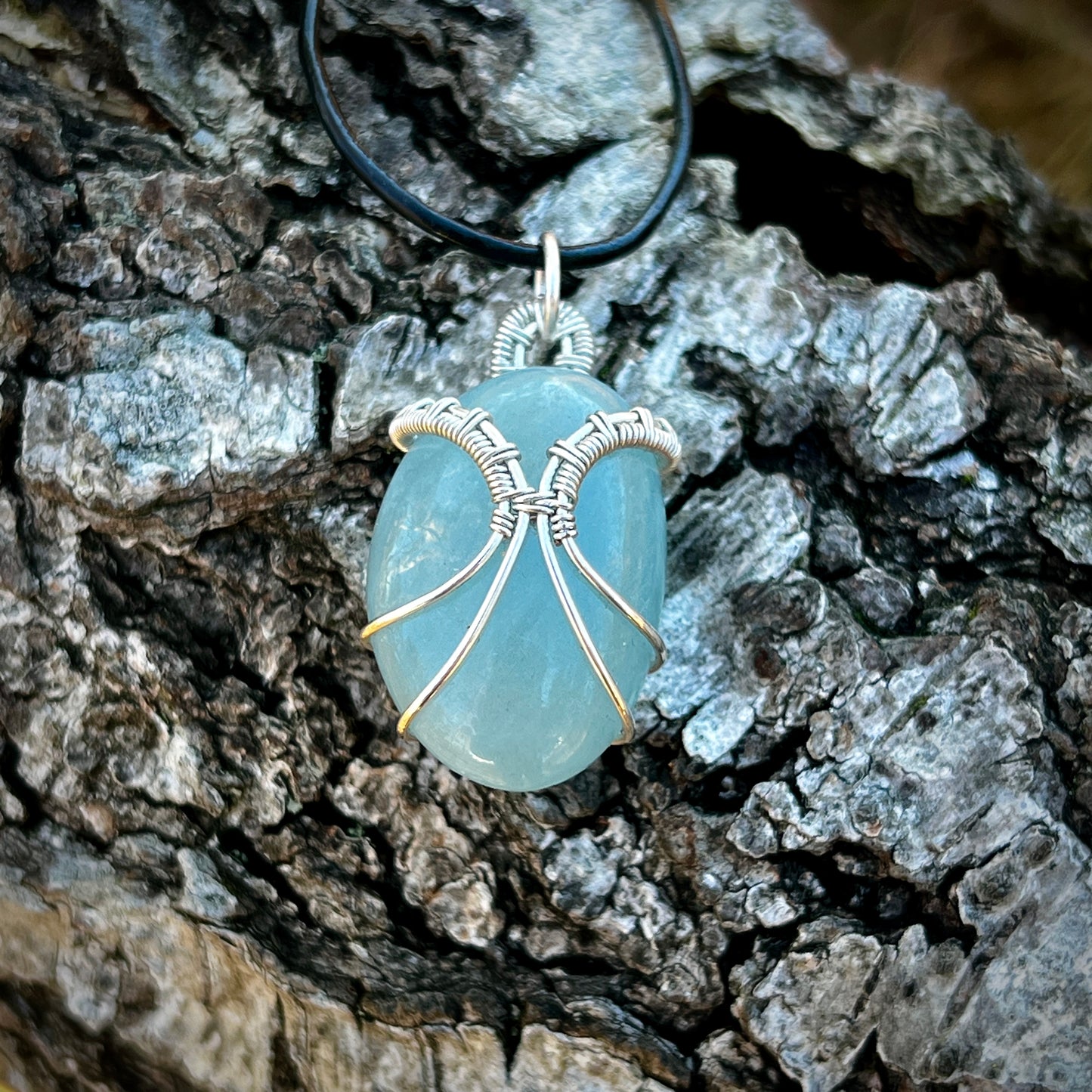 Aquamarine Handmade Pendant - Leather or Cotton Necklace