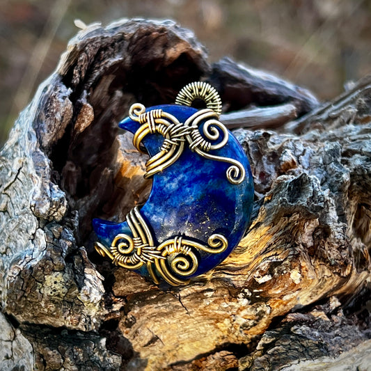 Lapis Lazuli Handgjort Hänge - Halsband av Läder eller Bomull