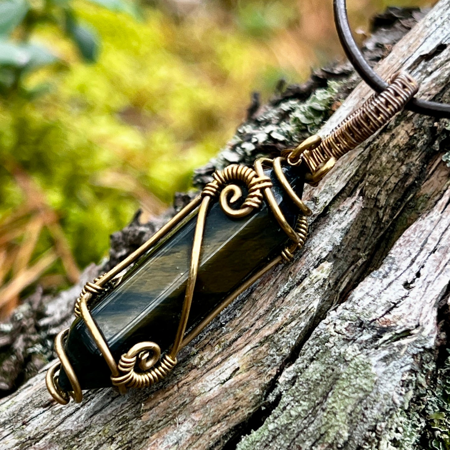 Blue tiger eye, Handmade pendant, lace