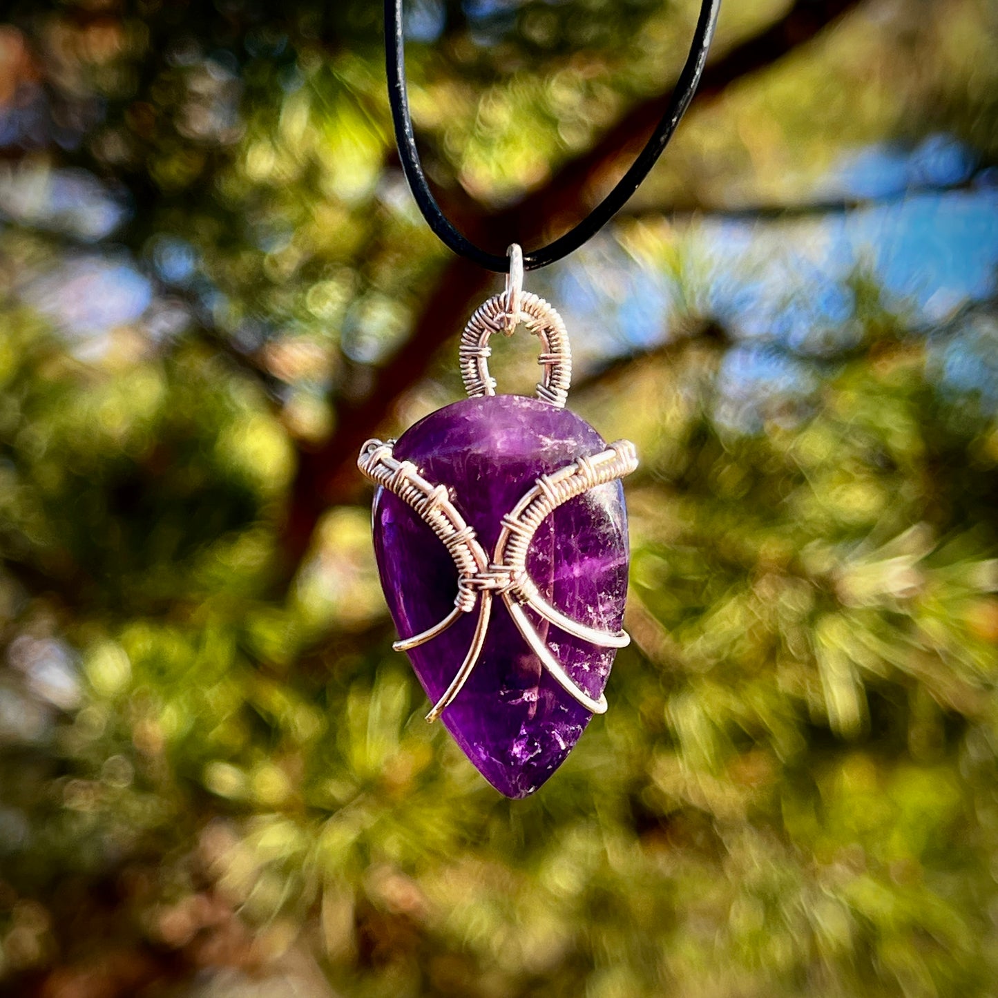 Amethyst Handmade Pendant - Leather or Cotton Necklace