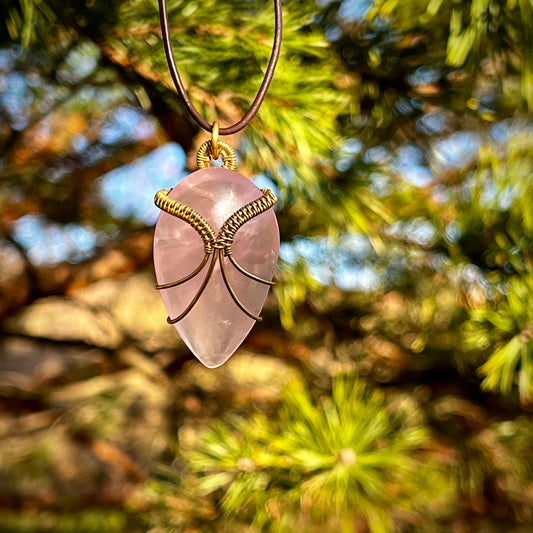 Rose Quartz Handmade Pendant - Leather or Cotton Necklace