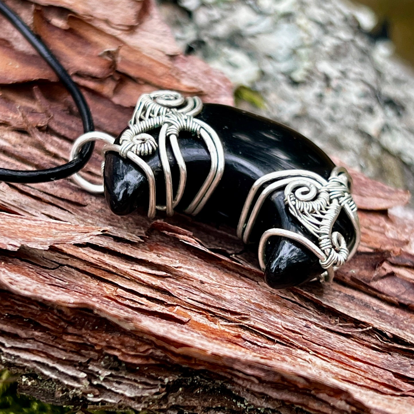 Black Obsidian, Handmade Pendant, Moon