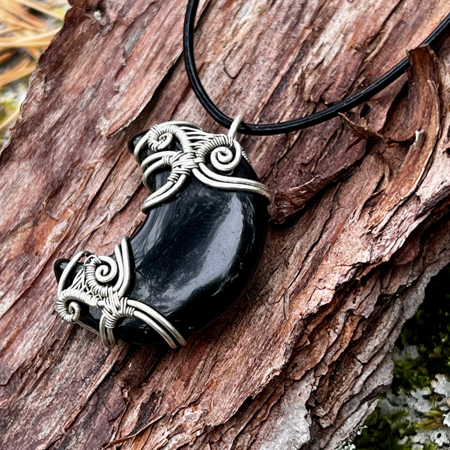 Black Obsidian, Handmade Pendant, Moon