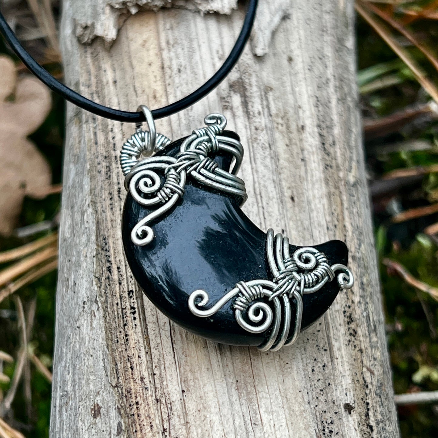 Black obsidian, handmade pendant, moon