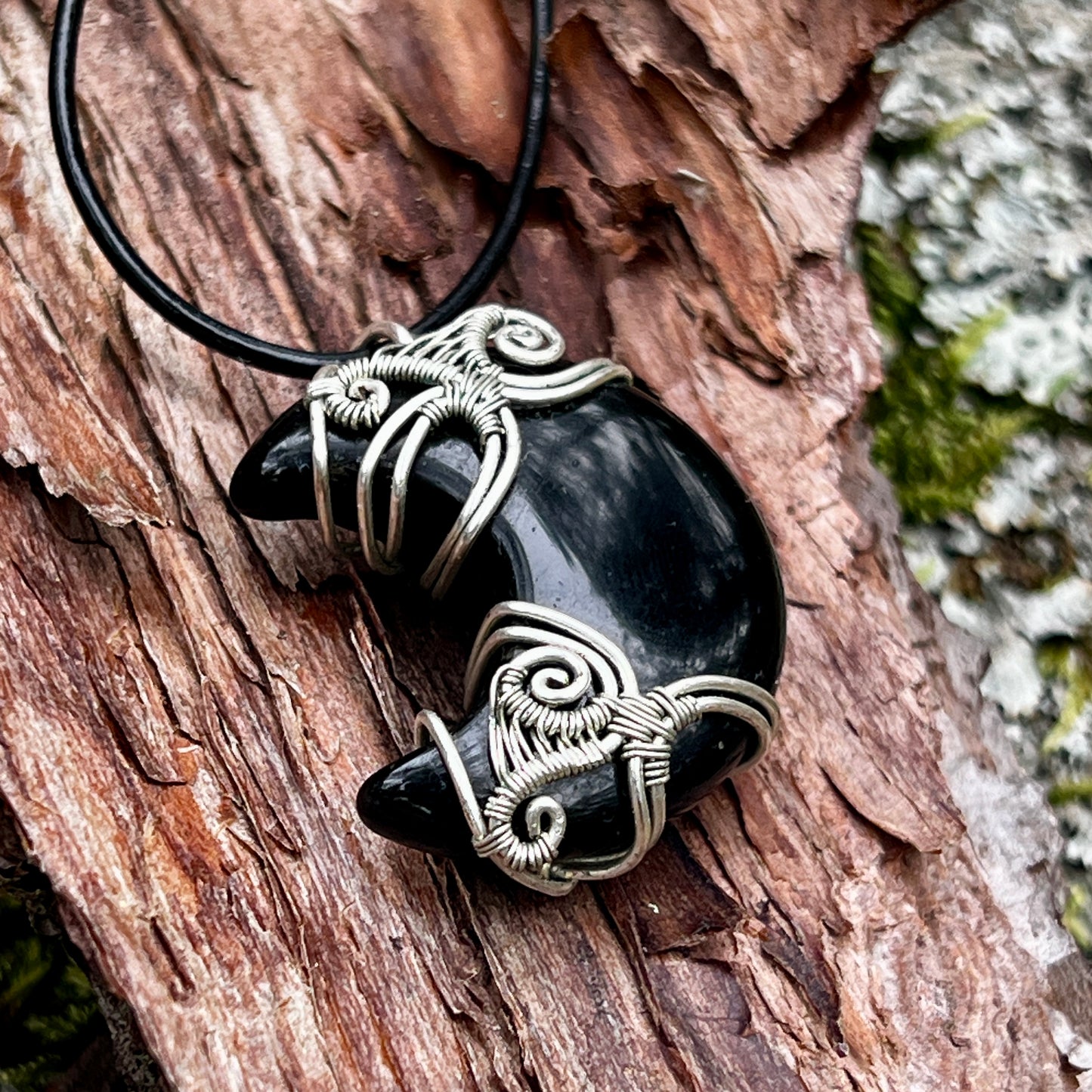 Black Obsidian, Handmade Pendant, Moon