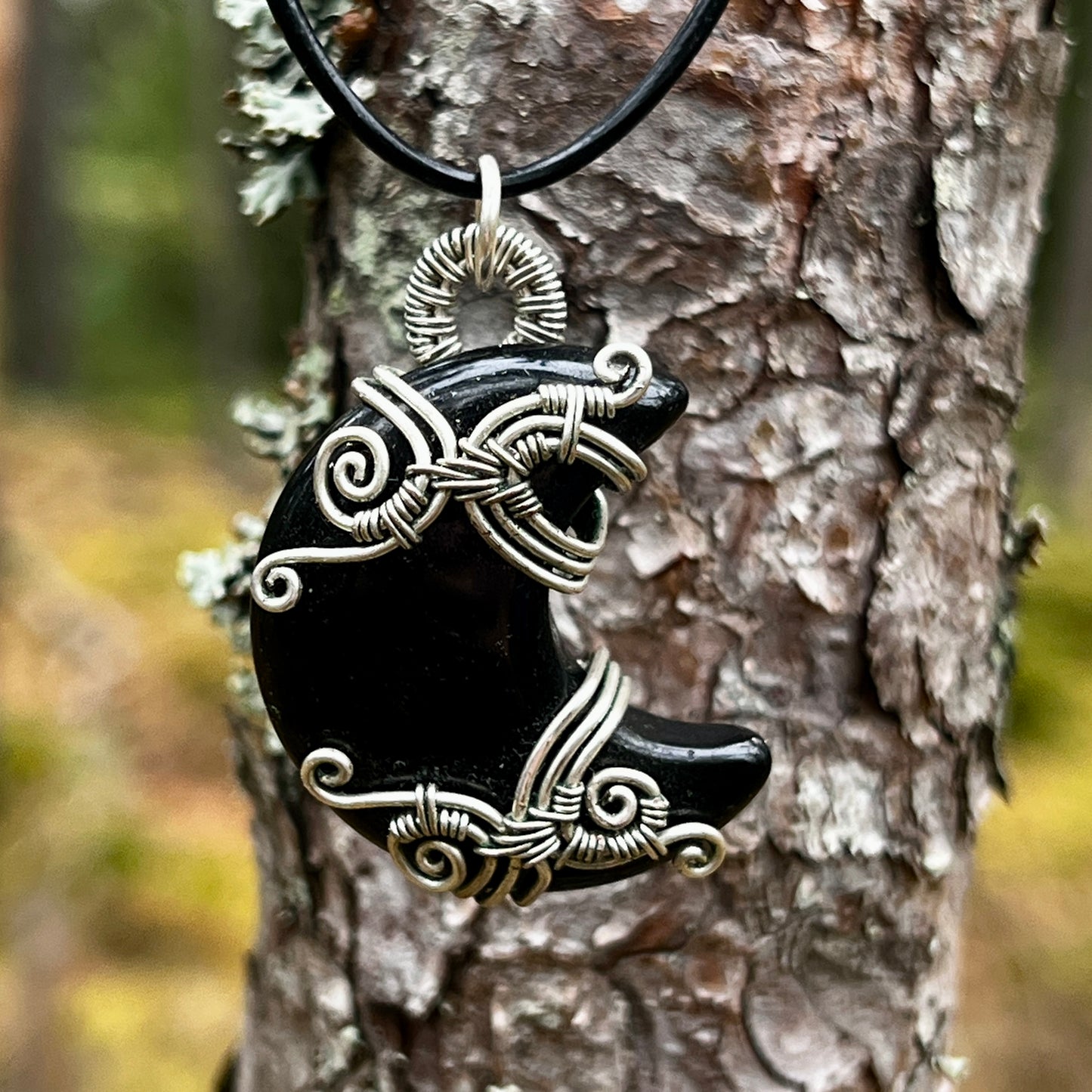 Black obsidian, handmade pendant, moon