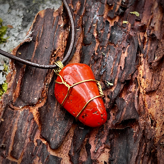 Red jasper, Handmade pendant, tumbled